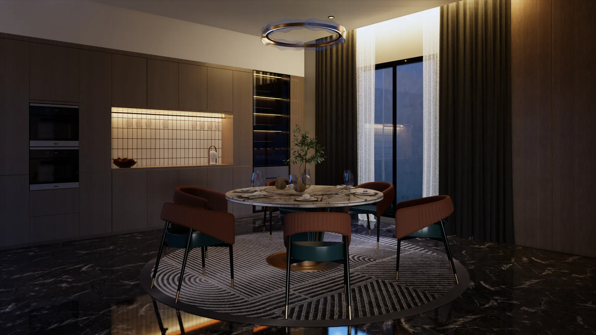 dapur dengan kaca kayu