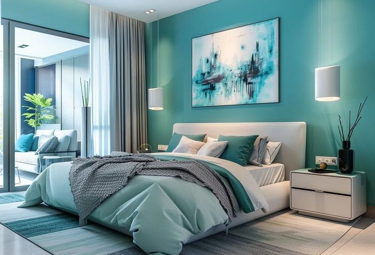 kamar biru teal